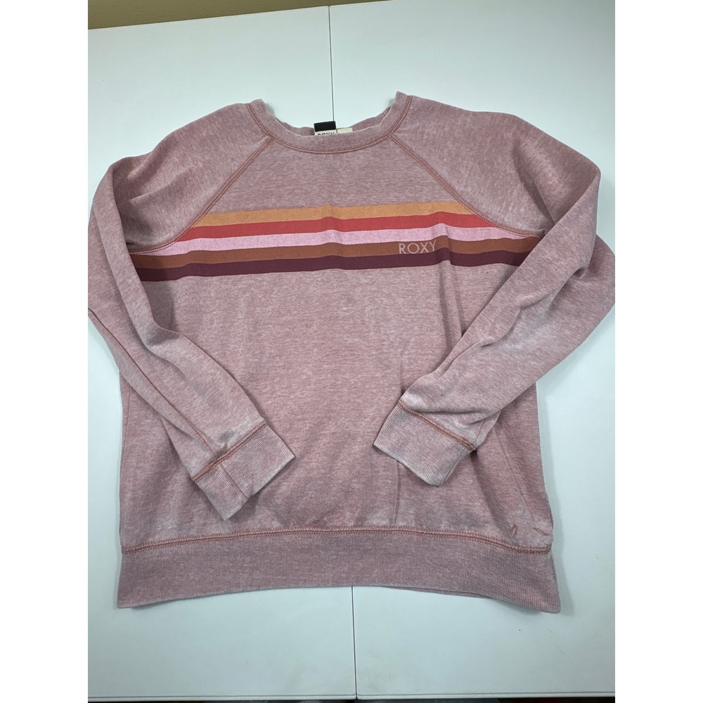 Roxy Pink Striped Raglan Sweatshirt Women's M‎ Crewneck Pullover